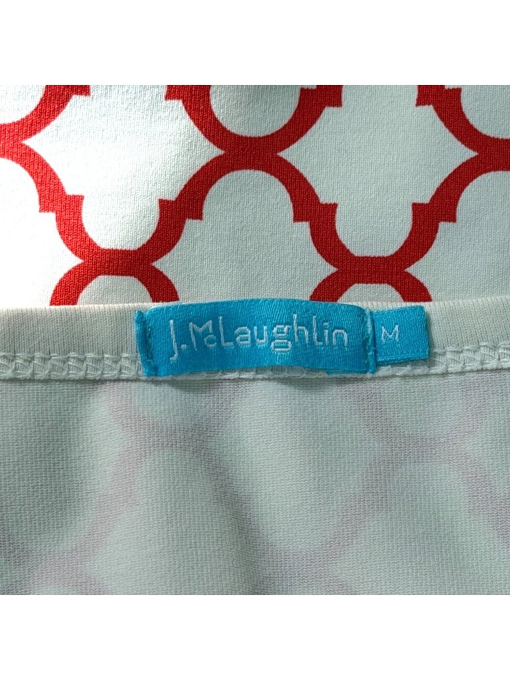 J. McLaughlin Womens Size M Top White Red Geometric 3/4-Sleeve Catalina Henley - Picture 4 of 8